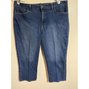 Riders By Lee Womens 18 Blue Mid Rise Capri Denim Stretch Preppy Dark Wash L